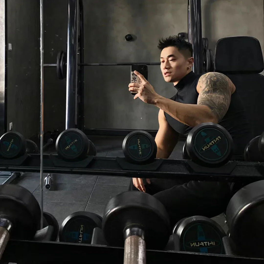 Muscle Men's Fitness Clothes Solid Sports Sleeveless T-shirt High Neck Elastic