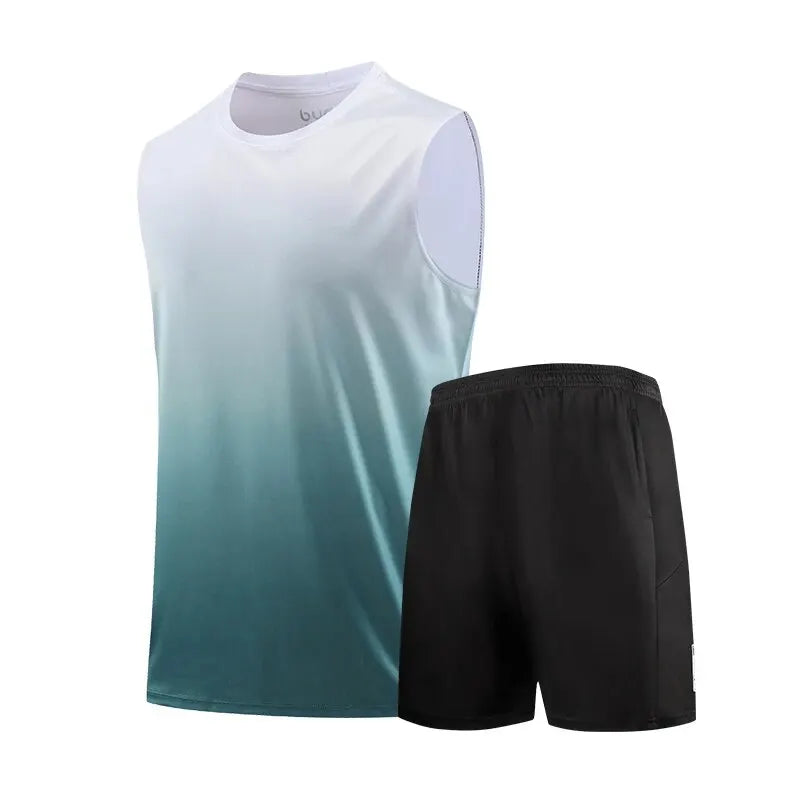 Vêtements de fitness pour hommes, ensemble de sport avec gilet en soie glacée à séchage rapide, t-shirt d'été, équipement de basketball, entraînement et course à pied, manches courtes