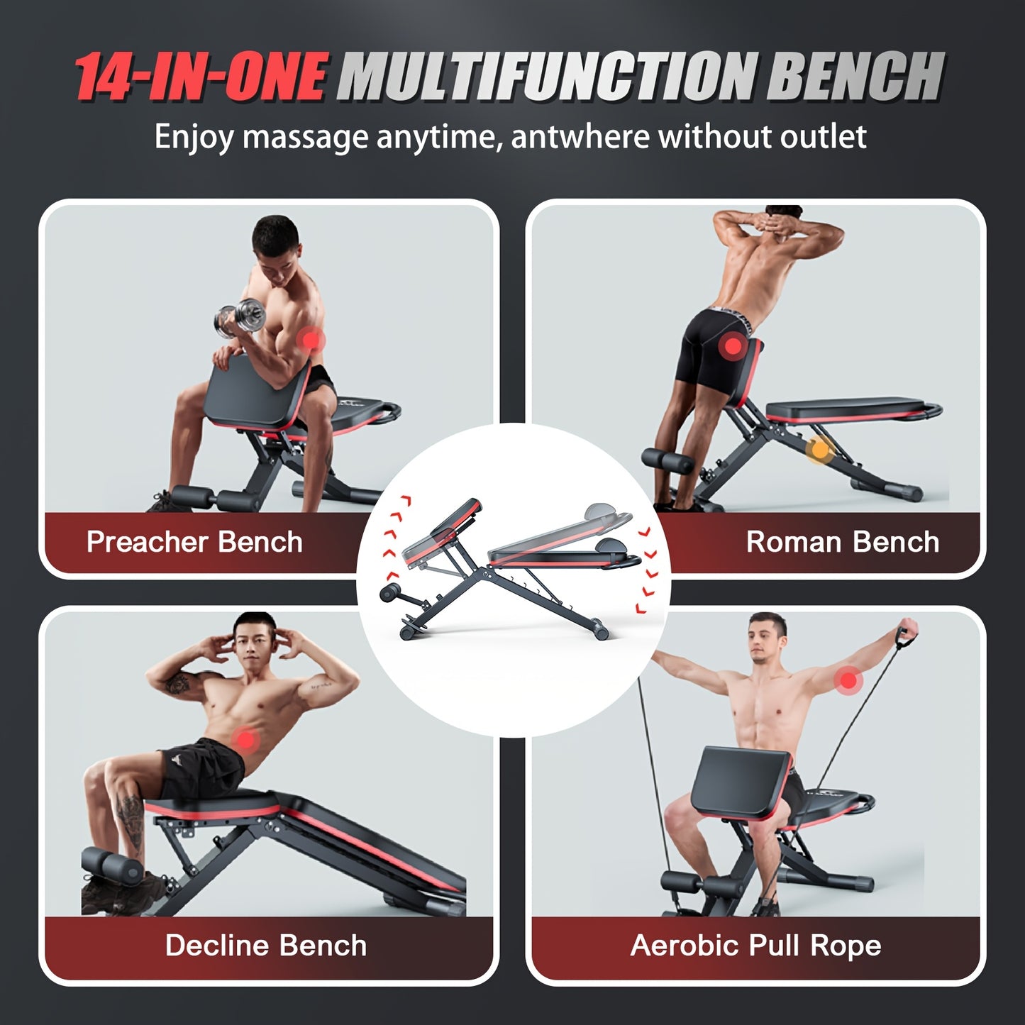 Adjustable Weight Bench, Utility Workout Bench Foldable Incline Decline Benches for Home Gym Full Body Workout, Load 770LBS, Adjustable Bench for Weights, Weight Lifting Bench, Weight Bench for Home Workouts, Sit Up Exercise