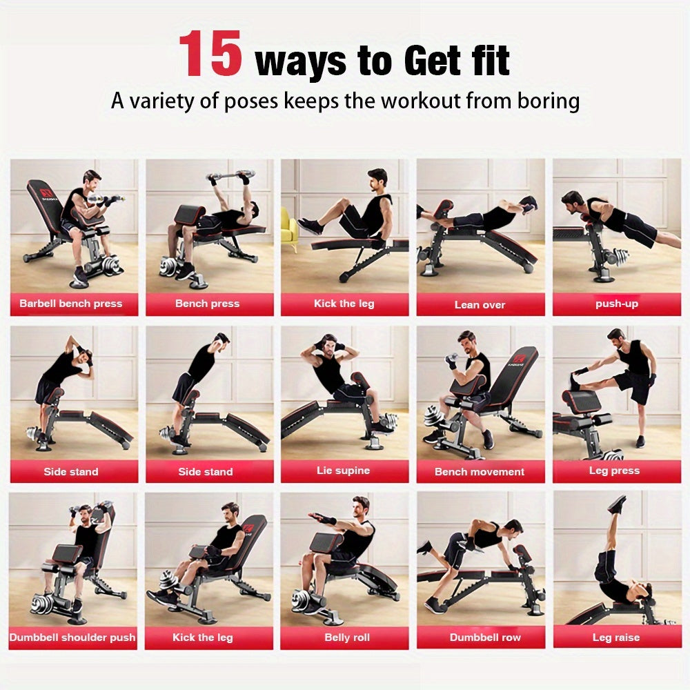 Banc de musculation multifonctionnel à 15 positions, réglable en poids - Banc de fitness pratique pour l'exercice, conception à installation facile, équipement de musculation portable pour salles de sport à domicile