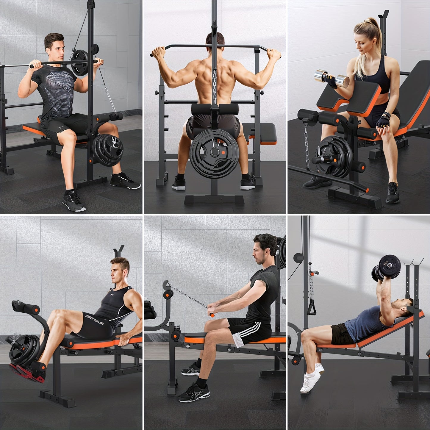 Ensemble de banc de musculation tout-en-un 8 en 1, réglable et pliable, banc de fitness professionnel avec support pour barre, pupitre à biceps et appareil pour les jambes, capacité de 400 kg, pour un entraînement complet du corps à domicile.