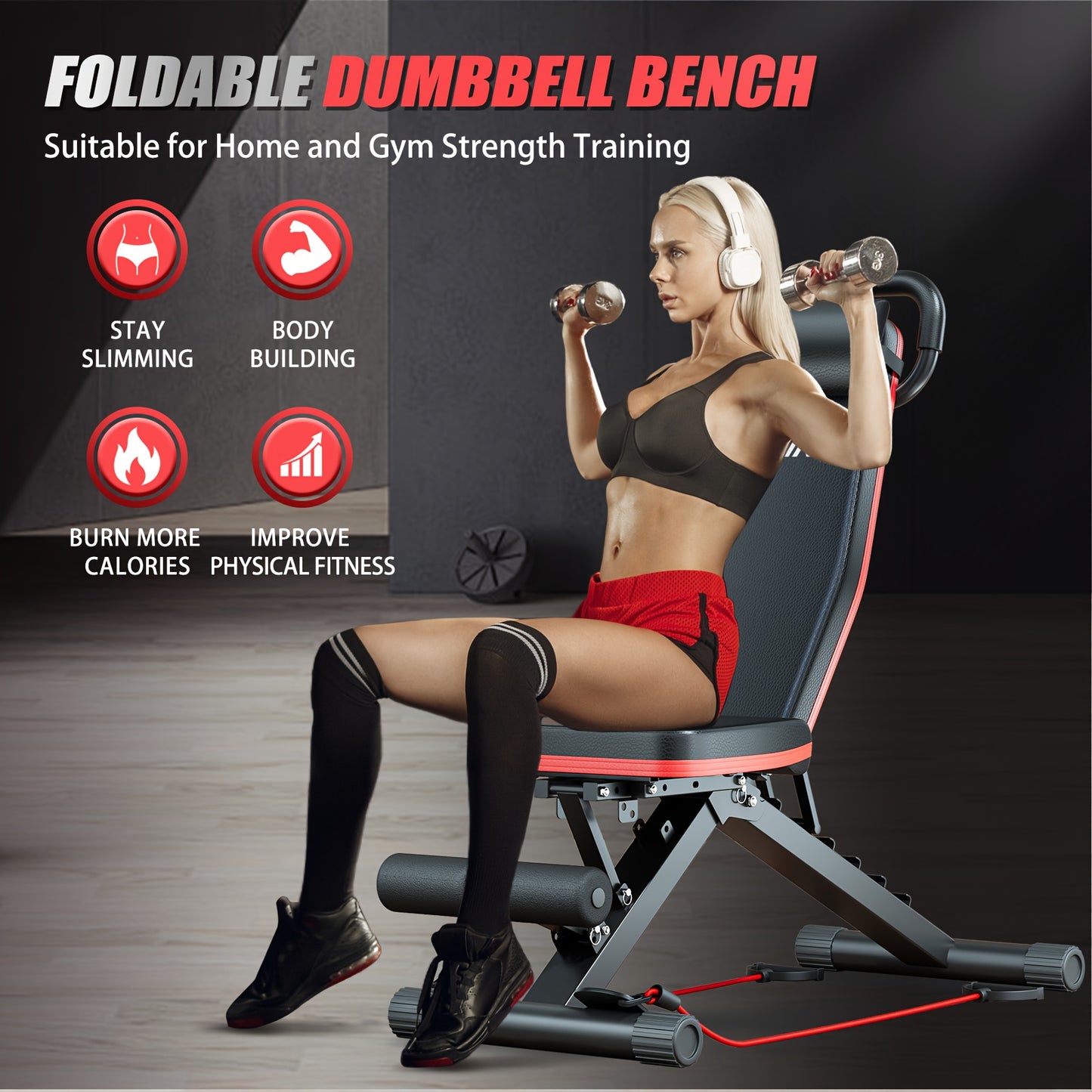 Adjustable Weight Bench, Utility Workout Bench Foldable Incline Decline Benches for Home Gym Full Body Workout, Load 770LBS, Adjustable Bench for Weights, Weight Lifting Bench, Weight Bench for Home Workouts, Sit Up Exercise