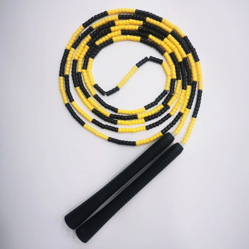 NEVERTOOLATE yellow black soft pvc good quality beaded jump rope 11ft 3m real length skipping rope fitness skill equipment