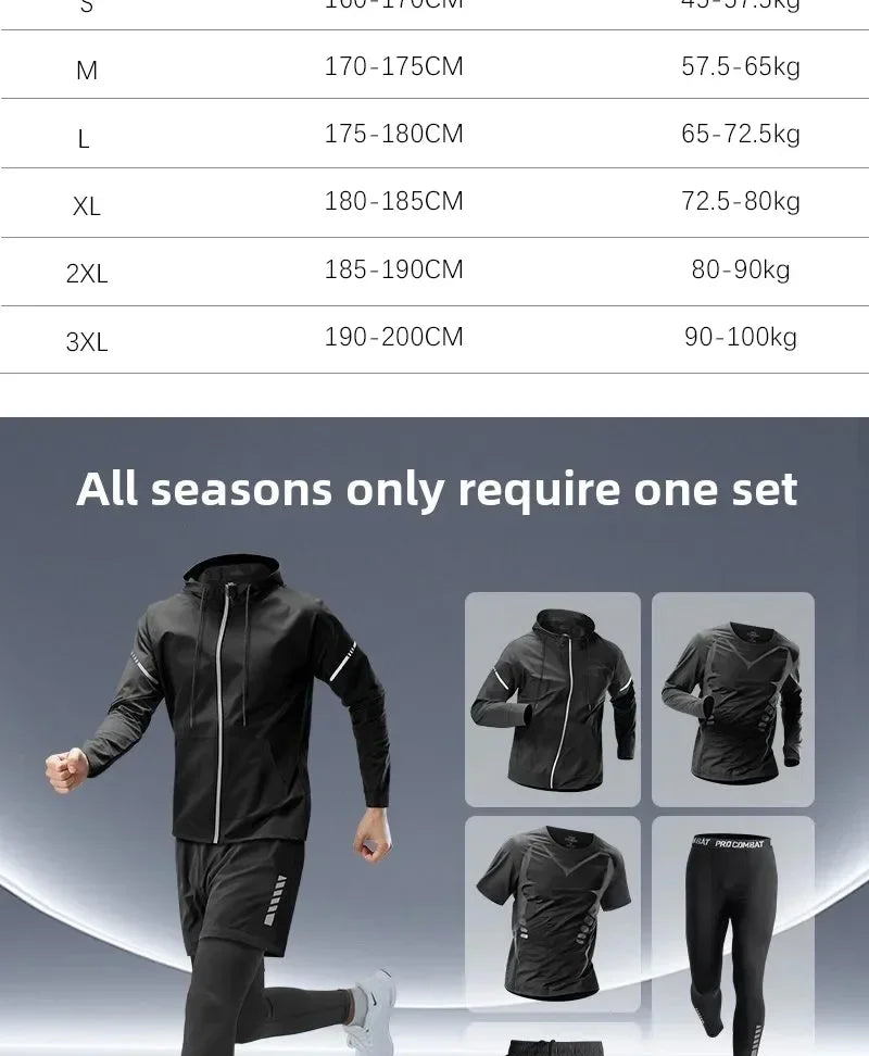 Sports Suits Men's Fitness Clothes Night Running Autumn Tight-fitting Quick-drying Clothes Cycling Training Clothes Equipment