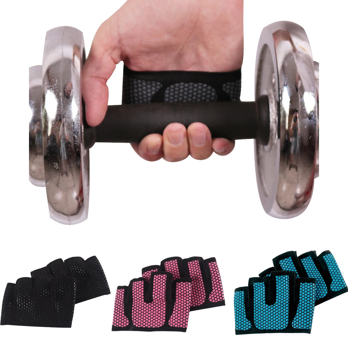 Gants de fitness demi-doigts pour hommes et femmes, antidérapants, en silicone, pour l'entraînement, les tractions et la musculation, protection des paumes.