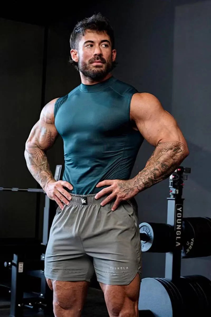 New Fitness Clothes Sports Vests Muscle Tight-fitting Clothes Men's High-elasticity Solid Color Training Clothes Sleeveless Tops