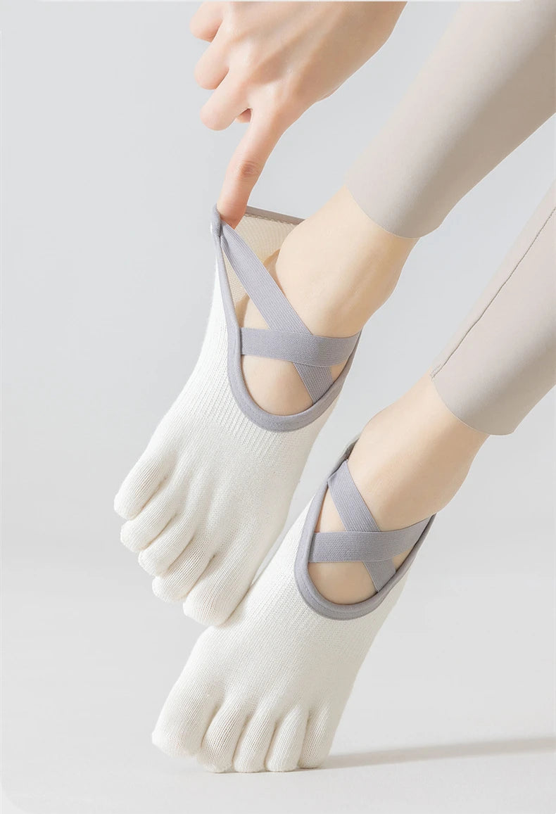 Women Yoga Sport Socks Five-Finger Invisible Indoor Fitness Anti-slip Shock-absorption Pilates Boat Socks Comfortable Breathab