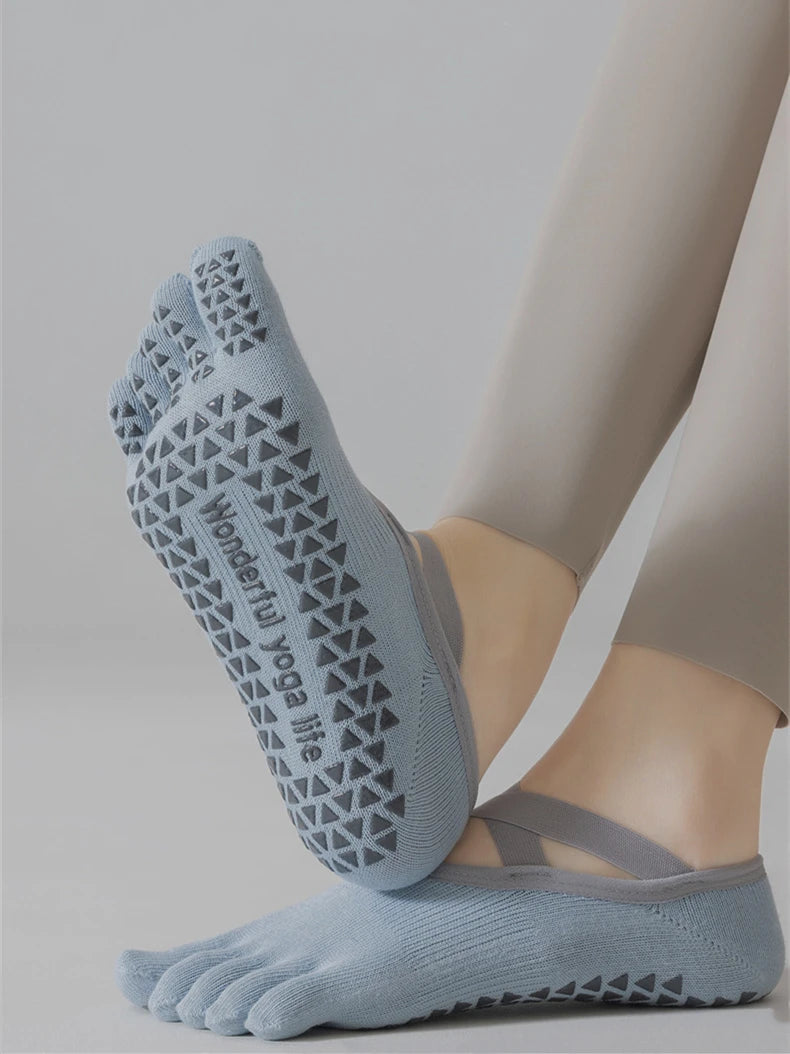 Women Yoga Sport Socks Five-Finger Invisible Indoor Fitness Anti-slip Shock-absorption Pilates Boat Socks Comfortable Breathab