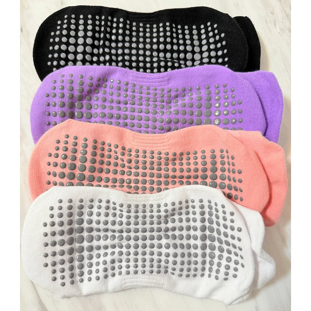 4 Pairs Women Yoga Socks Sports Anti Slip Silicone Fitness Professional Training Running Pilates Protecting Heel Ear Short Socks