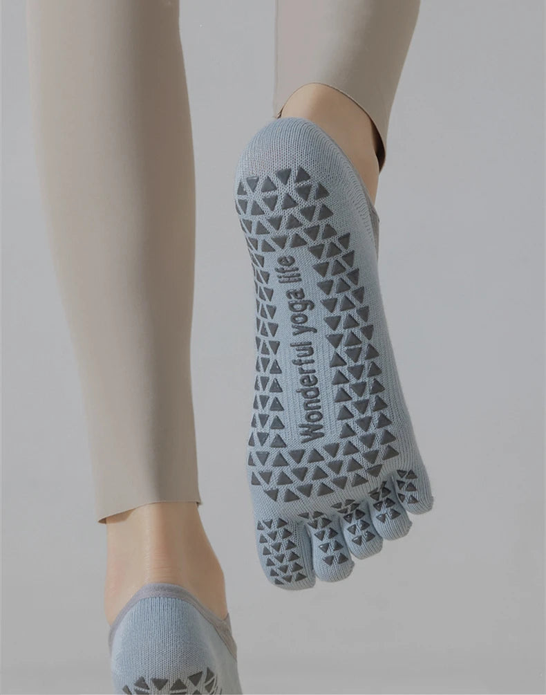 Women Yoga Sport Socks Five-Finger Invisible Indoor Fitness Anti-slip Shock-absorption Pilates Boat Socks Comfortable Breathab