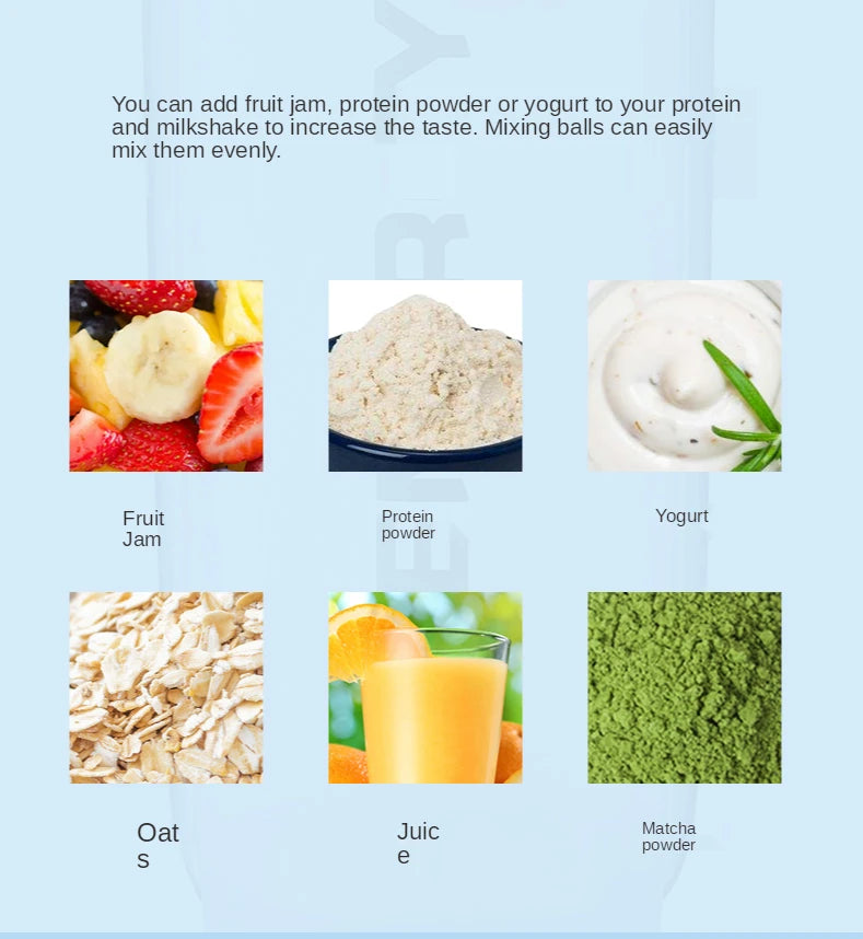 Bouteille shaker portable de 500/700 ml avec bille de mélange, idéale pour les boissons protéinées et les gourdes avant l'entraînement, sans BPA.