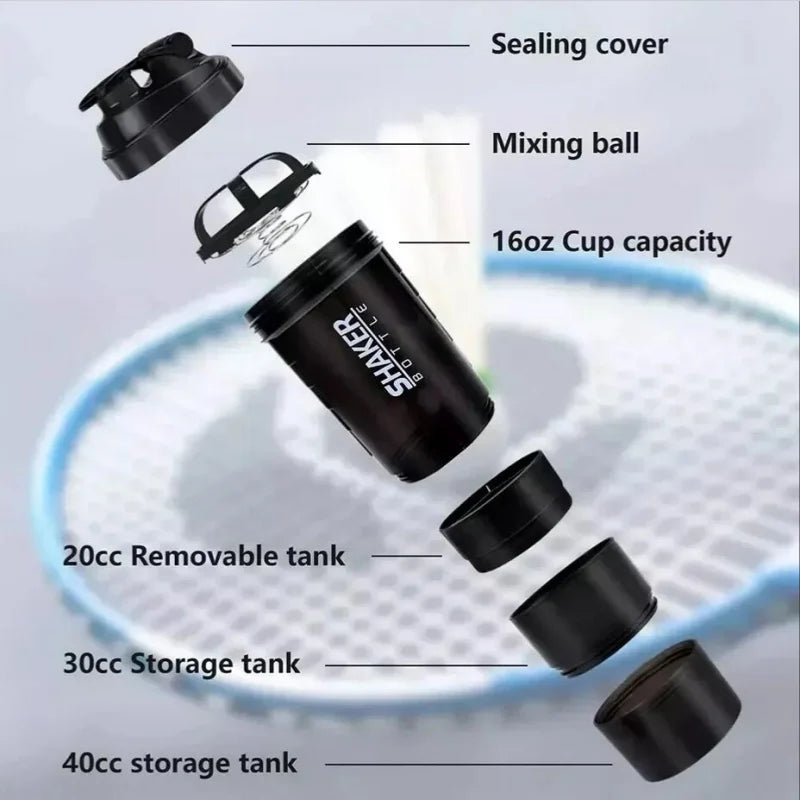 3 Layers Shaker Protein Bottle Powder Shake Cup Large Capacity Water Bottle Mixing Cup Body Building Exercise Mixing Bottle