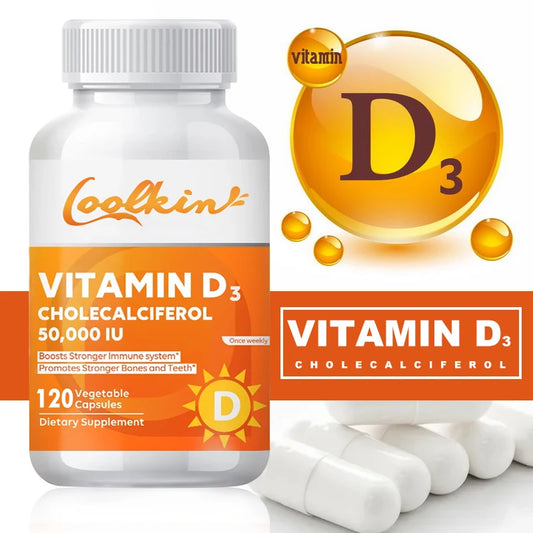 Vitamine D3 50 000 UI - Favorise la santé musculaire, la solidité des os et le bon fonctionnement du système nerveux, et soutient le système immunitaire.