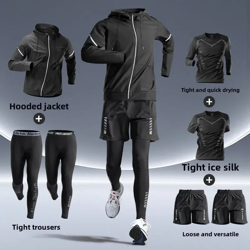 Sports Suits Men's Fitness Clothes Night Running Autumn Tight-fitting Quick-drying Clothes Cycling Training Clothes Equipment