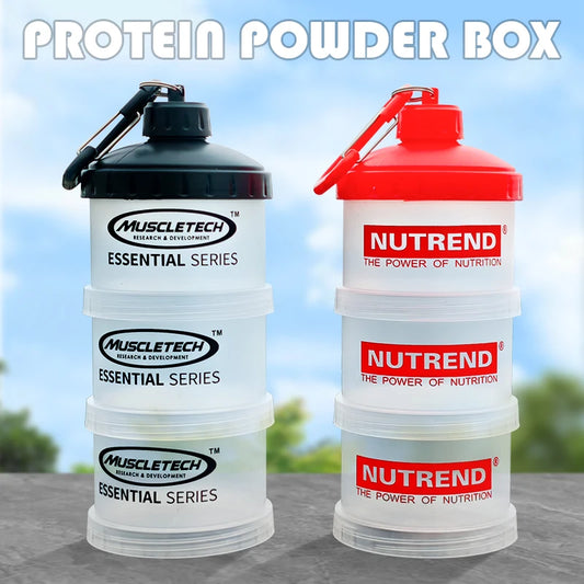 3-layer Portable Protein Powder Box Funnel Powder Box Fitness Supplement Bottle Individual Layers Storage Pill Box Snack Jars
