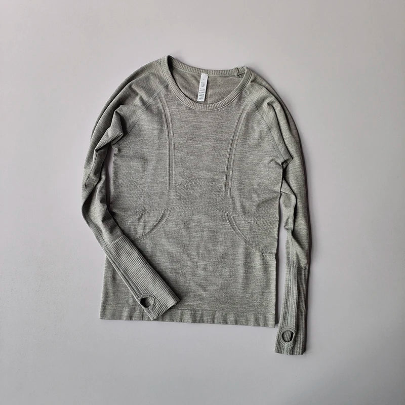 Yoga Clothes Sports Tops Women's Round Neck Long Sleeves Seamless Slimming Breathable Running Pula Speed Drying Fitness Clothes