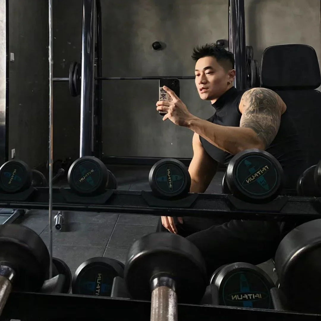 Muscle Men's Fitness Clothes Solid Sports Sleeveless T-shirt High Neck Elastic