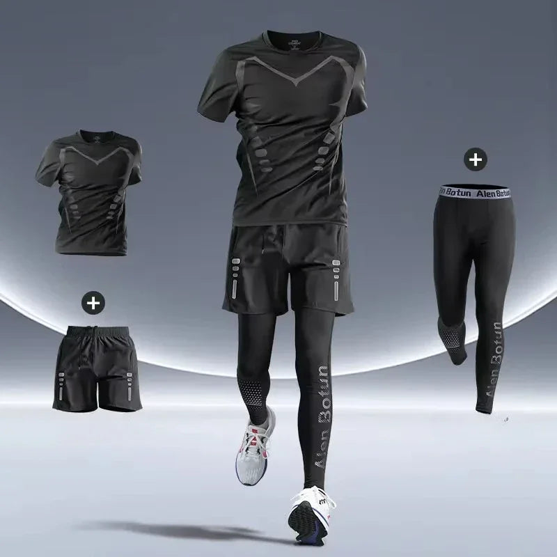 Sports Suits Men's Fitness Clothes Night Running Autumn Tight-fitting Quick-drying Clothes Cycling Training Clothes Equipment