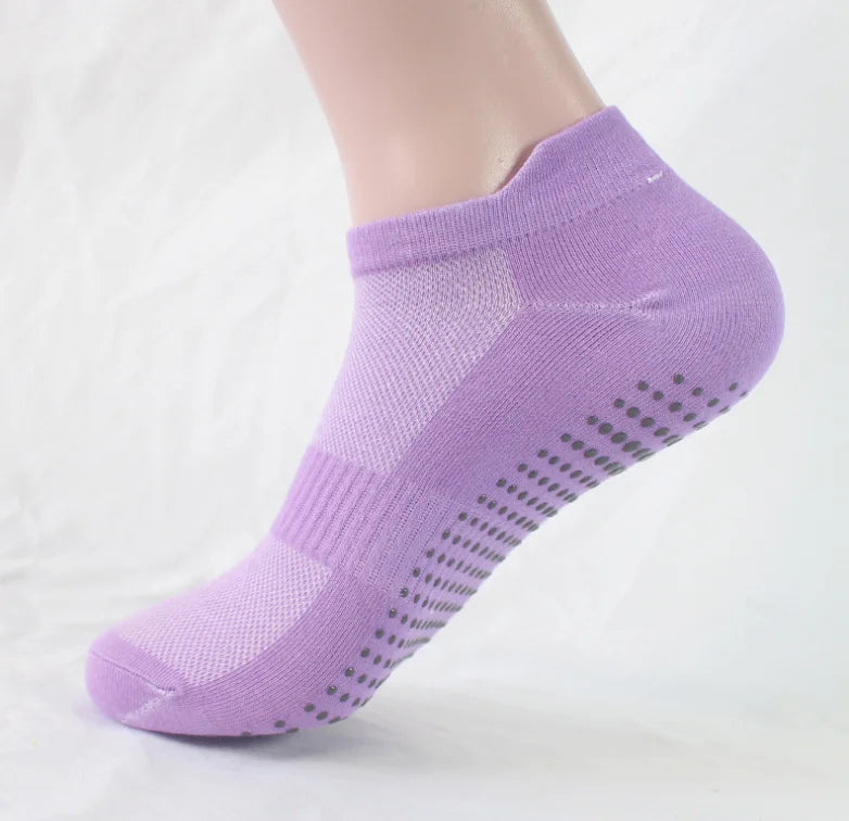 4 Pairs Women Yoga Socks Sports Anti Slip Silicone Fitness Professional Training Running Pilates Protecting Heel Ear Short Socks