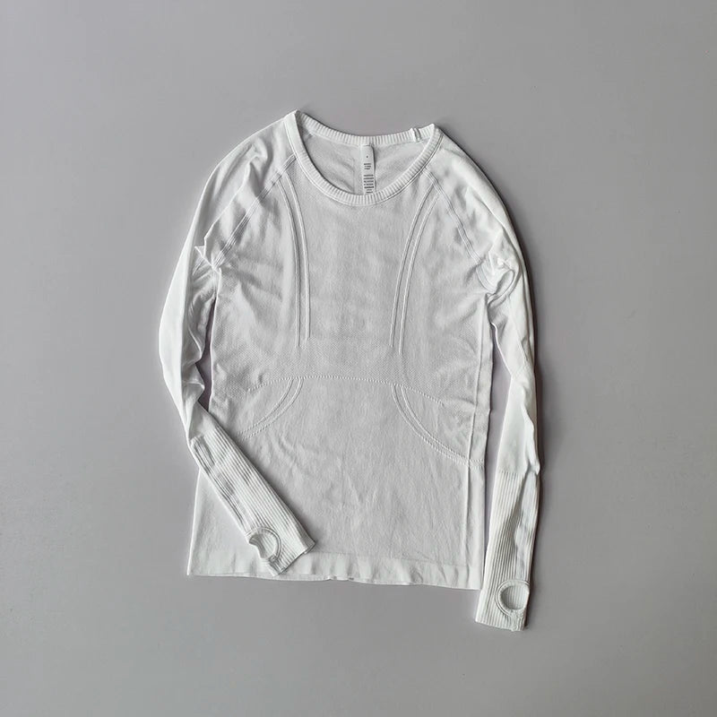 Yoga Clothes Sports Tops Women's Round Neck Long Sleeves Seamless Slimming Breathable Running Pula Speed Drying Fitness Clothes