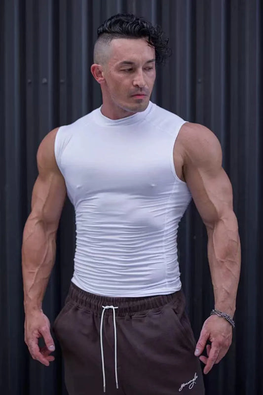 Nouveaux vêtements de fitness, débardeurs de sport, vêtements moulants pour hommes, vêtements d'entraînement unis et très élastiques, hauts sans manches