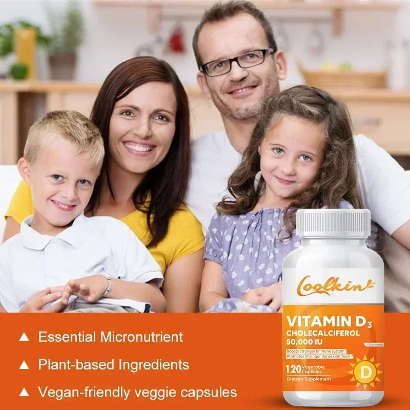 Vitamin D3 50000IU - Muscle Health, Strong Bones and Nervous System Health, Support Immune