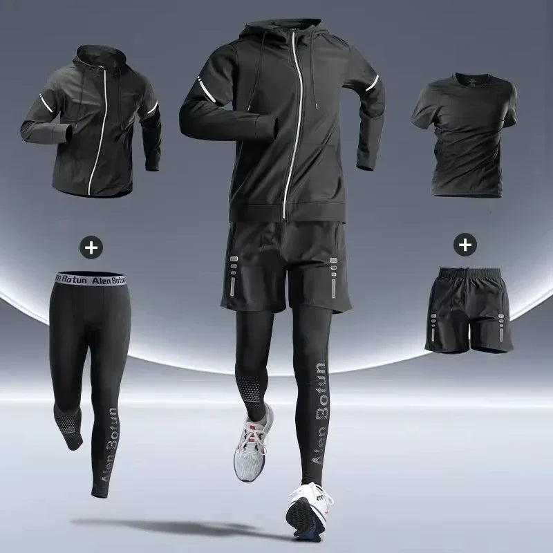 Sports Suits Men's Fitness Clothes Night Running Autumn Tight-fitting Quick-drying Clothes Cycling Training Clothes Equipment