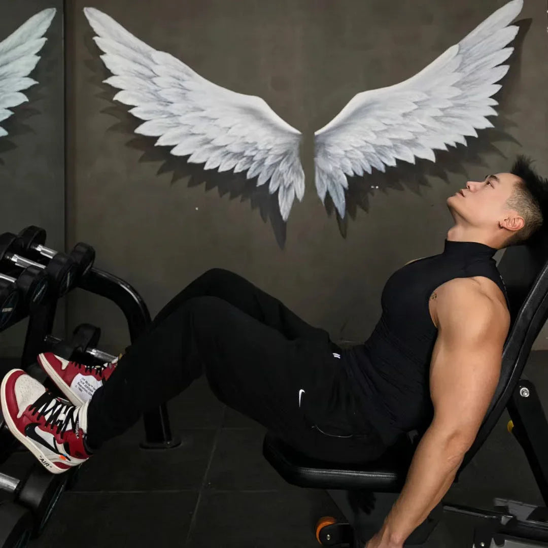 Muscle Men's Fitness Clothes Solid Sports Sleeveless T-shirt High Neck Elastic