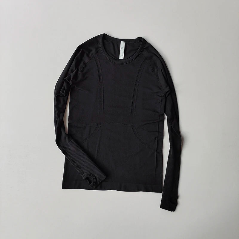 Yoga Clothes Sports Tops Women's Round Neck Long Sleeves Seamless Slimming Breathable Running Pula Speed Drying Fitness Clothes