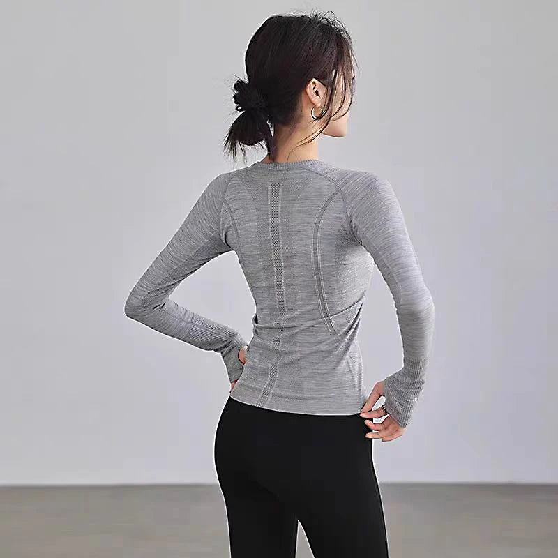 Yoga Clothes for Women, Sports Tops, Round Neck,, Seamless, Slim, Running Shirt Fitness Workout Long Sleeves Gym T shirt, Winter