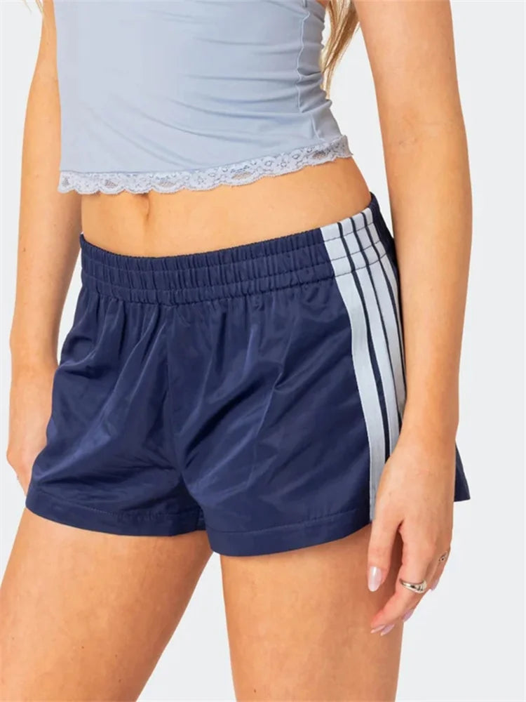 Women's Summer Shorts Side Stripe Print Elastic Waist Loose Workout Short Pants Casual Fitness Clothes