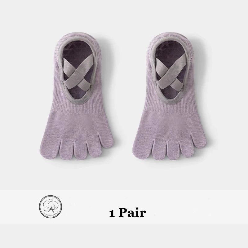 Women Yoga Sport Socks Five-Finger Invisible Indoor Fitness Anti-slip Shock-absorption Pilates Boat Socks Comfortable Breathab