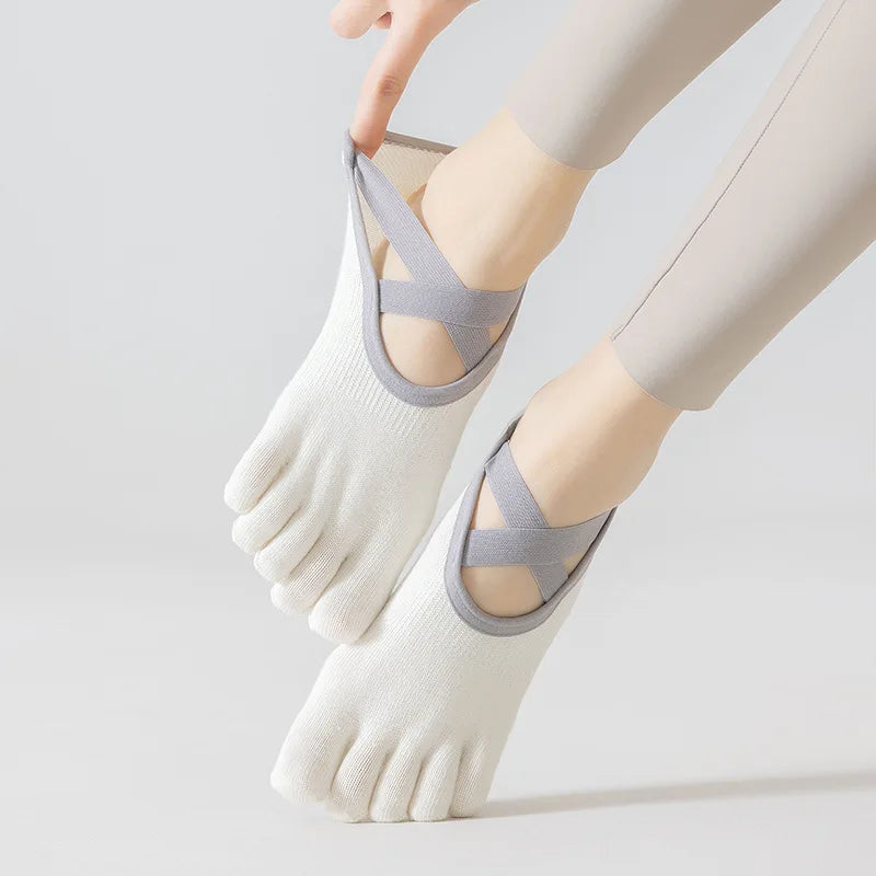 Women Yoga Sport Socks Five-Finger Invisible Indoor Fitness Anti-slip Shock-absorption Pilates Boat Socks Comfortable Breathab