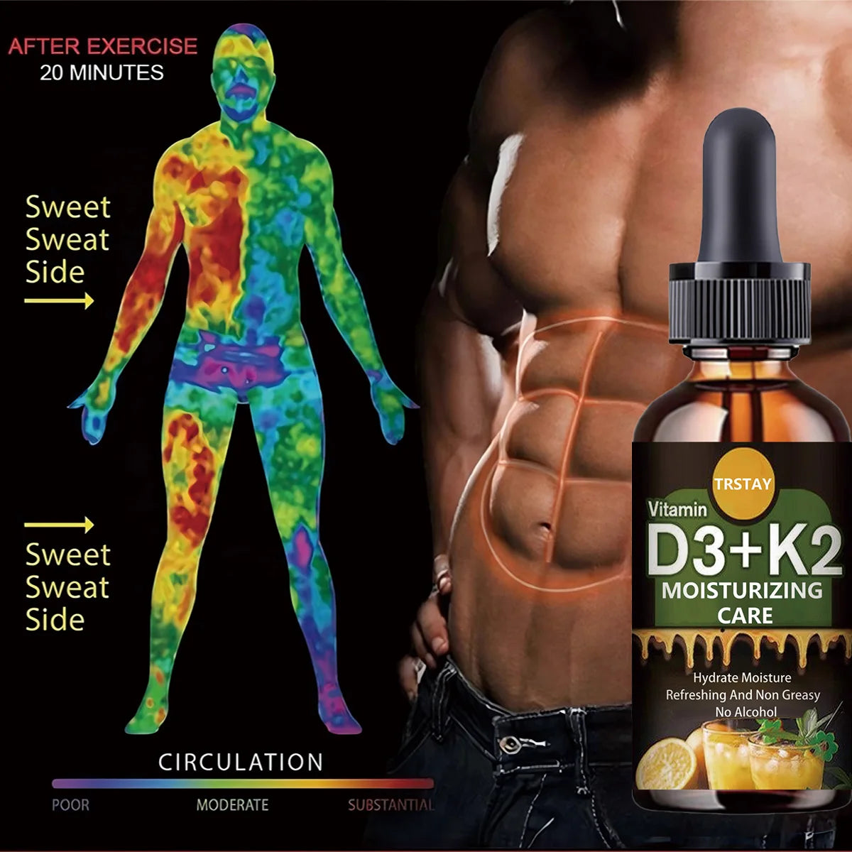Vitamin C D3+K2 improve abdominal blood circulation, improves Muscles supports bone health boosts immune system