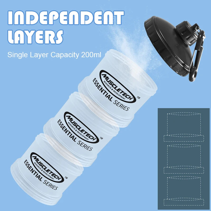 3-layer Portable Protein Powder Box Funnel Powder Box Fitness Supplement Bottle Individual Layers Storage Pill Box Snack Jars