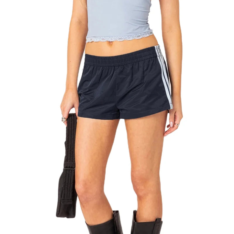 Women's Summer Shorts Side Stripe Print Elastic Waist Loose Workout Short Pants Casual Fitness Clothes