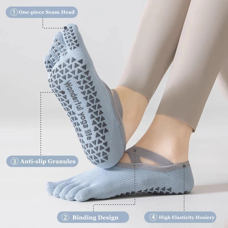 Women Yoga Sport Socks Five-Finger Invisible Indoor Fitness Anti-slip Shock-absorption Pilates Boat Socks Comfortable Breathab