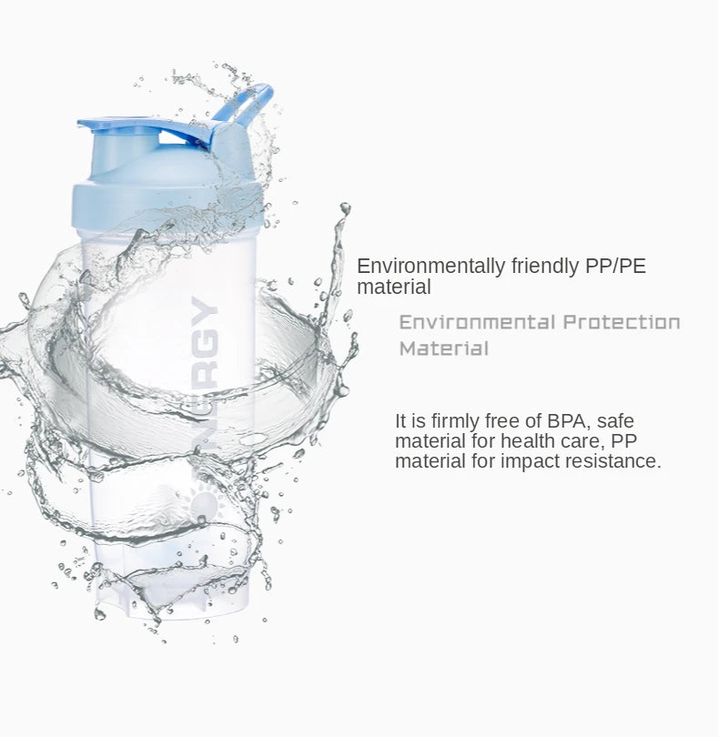 Bouteille shaker portable de 500/700 ml avec bille de mélange, idéale pour les boissons protéinées et les gourdes avant l'entraînement, sans BPA.