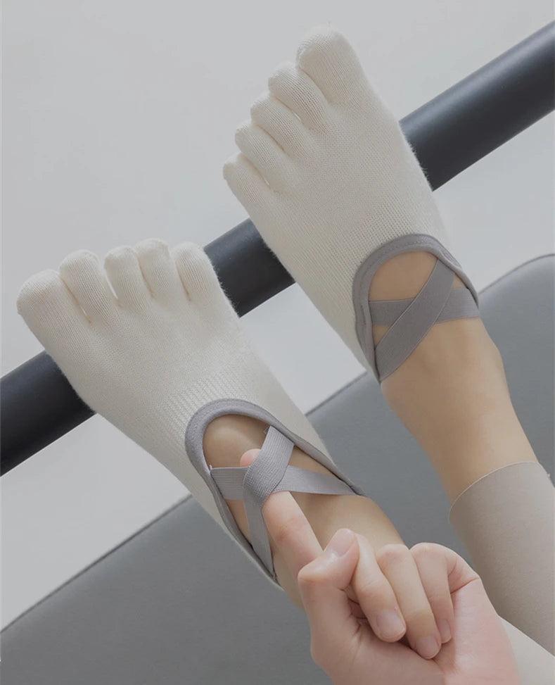 Women Yoga Sport Socks Five-Finger Invisible Indoor Fitness Anti-slip Shock-absorption Pilates Boat Socks Comfortable Breathab