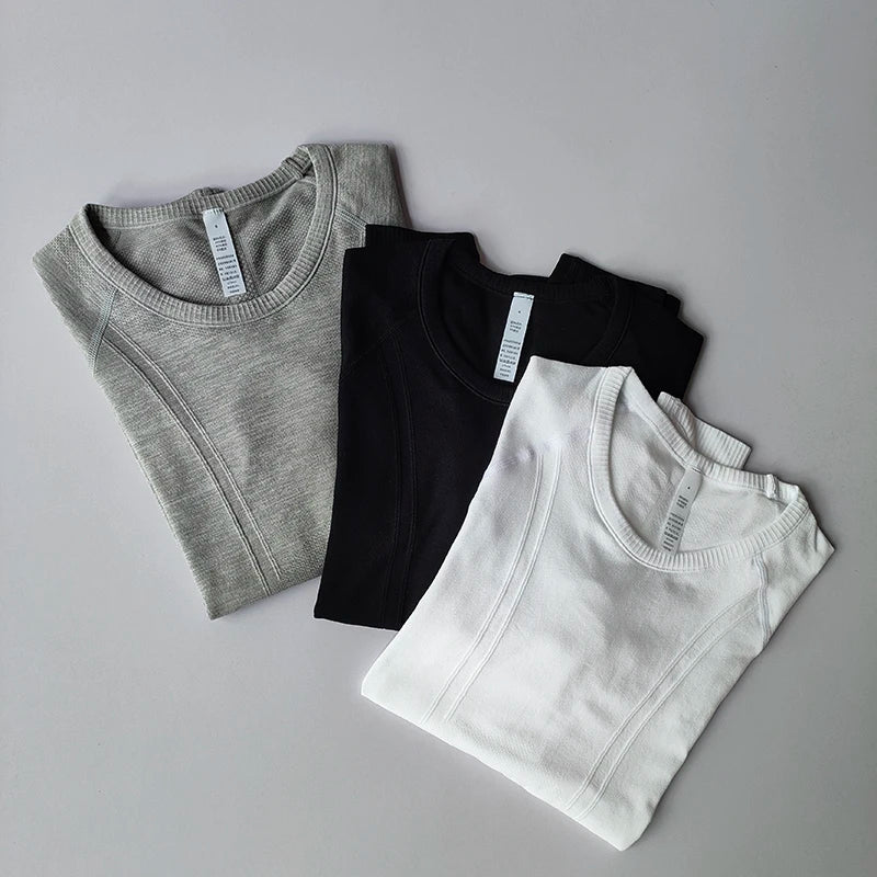 Yoga Clothes for Women, Sports Tops, Round Neck,, Seamless, Slim, Running Shirt Fitness Workout Long Sleeves Gym T shirt, Winter