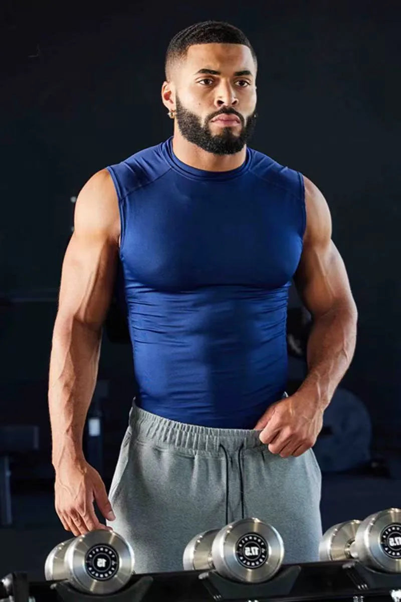 New Fitness Clothes Sports Vests Muscle Tight-fitting Clothes Men's High-elasticity Solid Color Training Clothes Sleeveless Tops