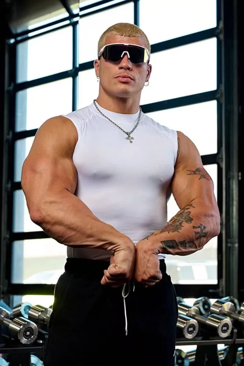 New Fitness Clothes Sports Vests Muscle Tight-fitting Clothes Men's High-elasticity Solid Color Training Clothes Sleeveless Tops