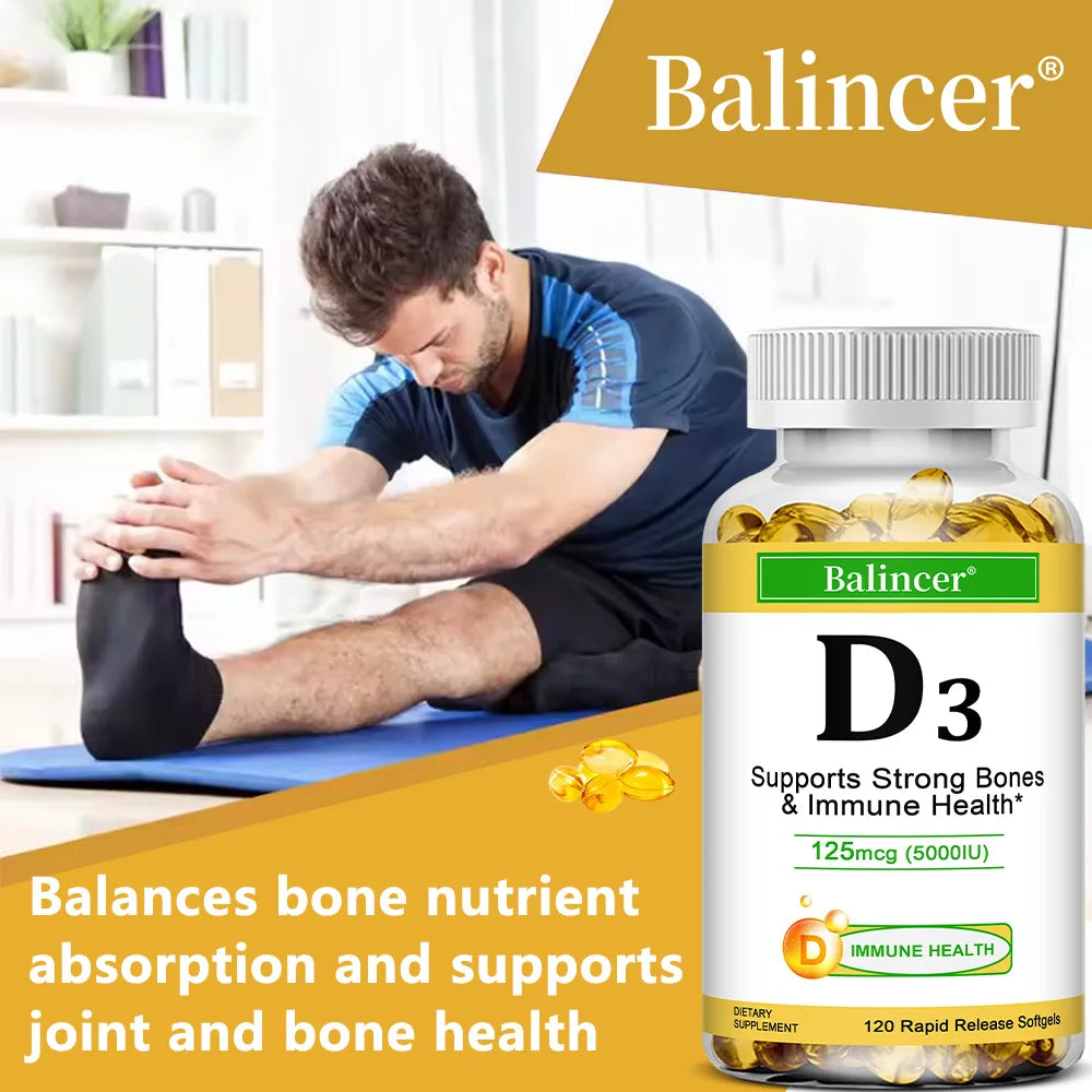Vitamin D3 5000 IU - Supports Strong Bones & Immune Health - Gluten Free Non-GMO Vitamin D Supplement