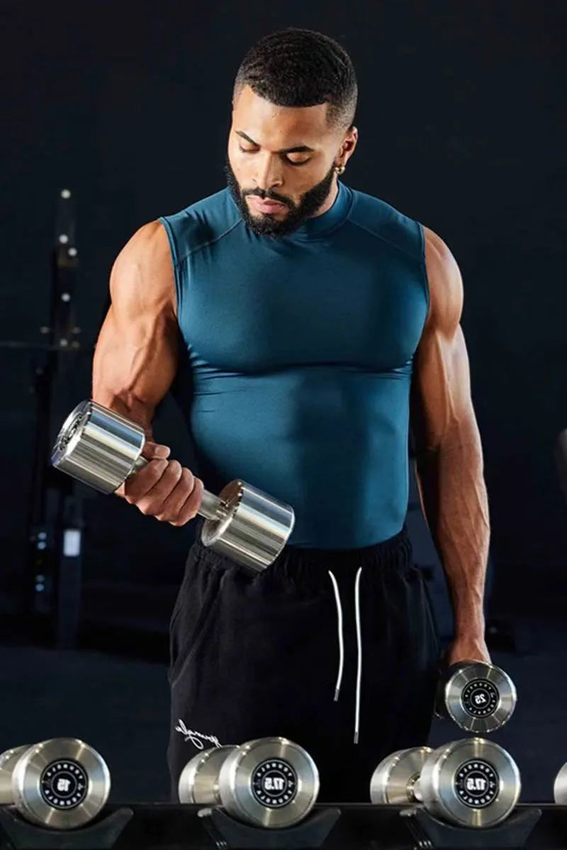 New Fitness Clothes Sports Vests Muscle Tight-fitting Clothes Men's High-elasticity Solid Color Training Clothes Sleeveless Tops