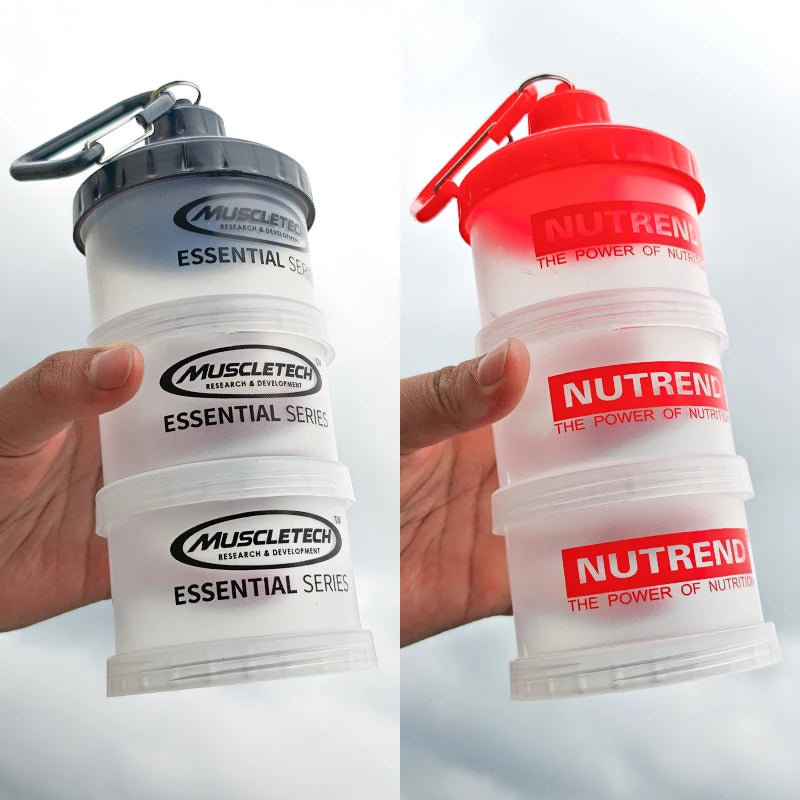 3-layer Portable Protein Powder Box Funnel Powder Box Fitness Supplement Bottle Individual Layers Storage Pill Box Snack Jars