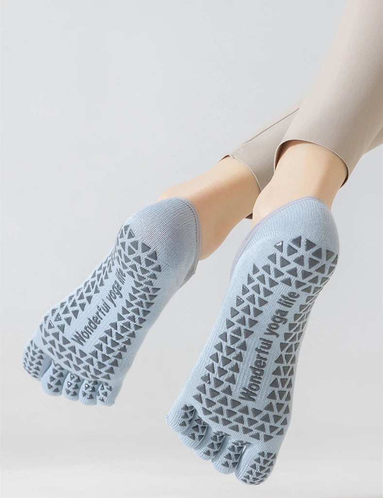 Women Yoga Sport Socks Five-Finger Invisible Indoor Fitness Anti-slip Shock-absorption Pilates Boat Socks Comfortable Breathab