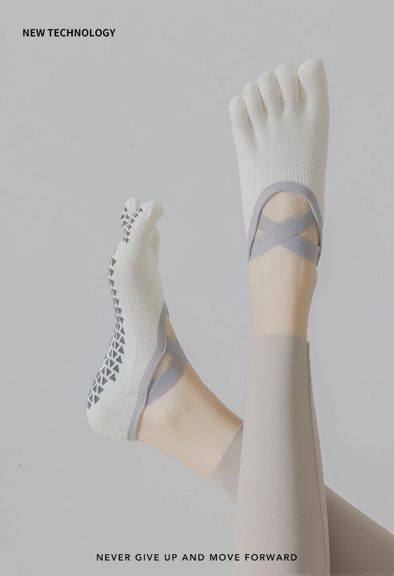 Women Yoga Sport Socks Five-Finger Invisible Indoor Fitness Anti-slip Shock-absorption Pilates Boat Socks Comfortable Breathab