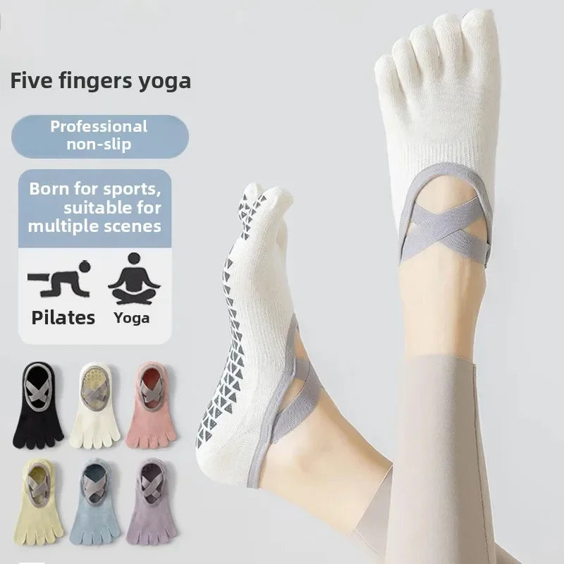 Women Yoga Sport Socks Five-Finger Invisible Indoor Fitness Anti-slip Shock-absorption Pilates Boat Socks Comfortable Breathab