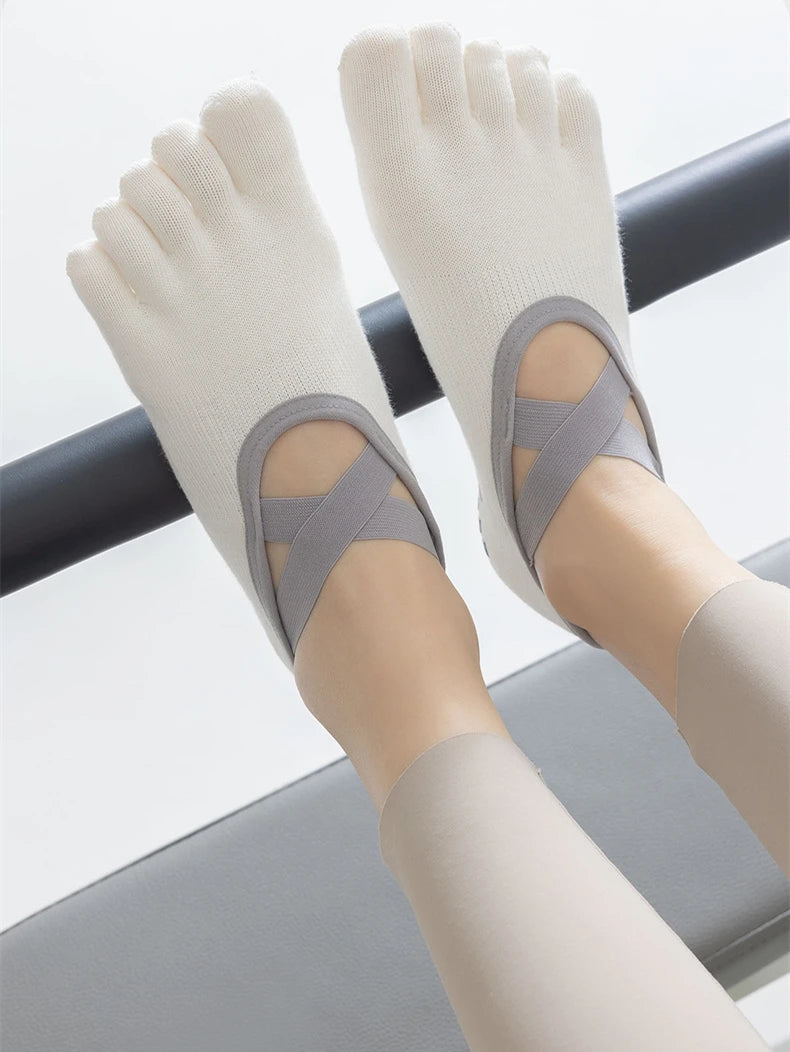 Women Yoga Sport Socks Five-Finger Invisible Indoor Fitness Anti-slip Shock-absorption Pilates Boat Socks Comfortable Breathab