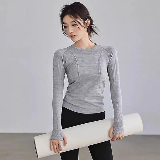 Vêtements de yoga pour femmes, hauts de sport, col rond, sans coutures, coupe ajustée, t-shirt de course, manches longues, idéal pour le fitness et la salle de sport, hiver.